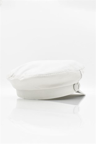 Erkek Driver Kasket Flat Cap Kaptan Şapkası - Ekru