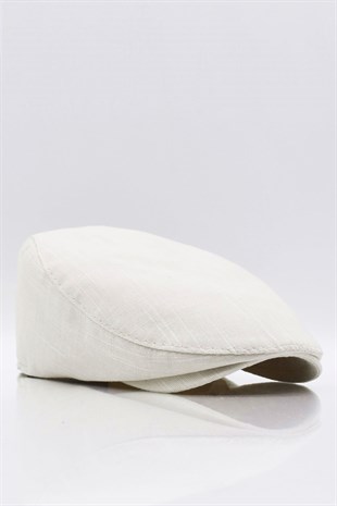 Mens Solid Cotton Light Beige Flat Cap