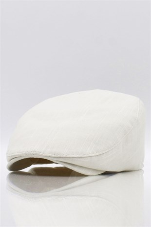 Mens Solid Cotton Light Beige Flat Cap