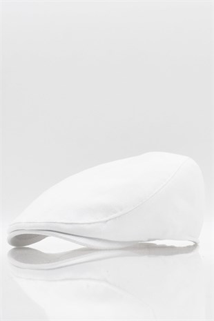 Erkek Düz Pamuklu Beyaz Flat Cap Kasket