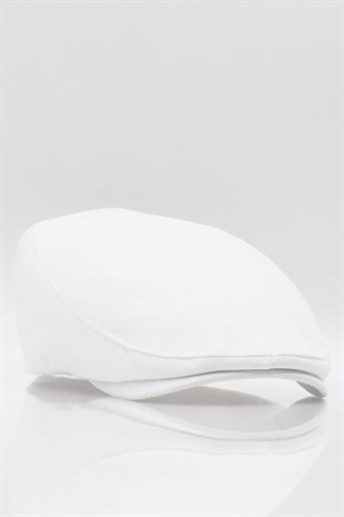 Erkek Düz Pamuklu Beyaz Flat Cap Kasket