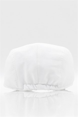 Erkek Düz Pamuklu Beyaz Flat Cap Kasket