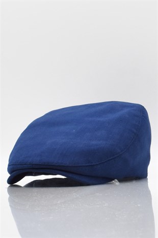 Erkek Düz Pamuklu Lacivert Flat Cap Kasket