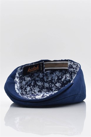 Erkek Düz Pamuklu Lacivert Flat Cap Kasket