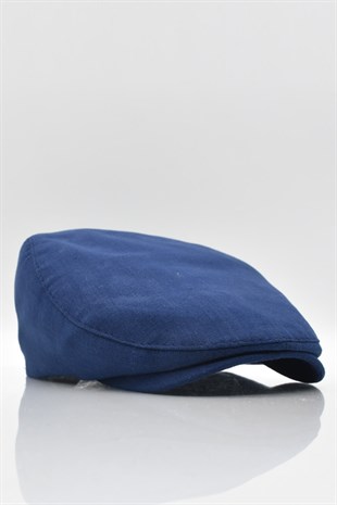 Erkek Düz Pamuklu Lacivert Flat Cap Kasket