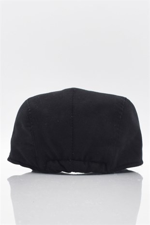 Erkek Düz Pamuklu Siyah Flat Cap Kasket