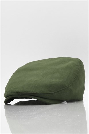 Erkek Düz Pamuklu Yeşil Flat Cap Kasket