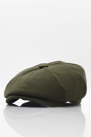 Erkek İngiliz Stili Yün Şapka Haki Kasket
