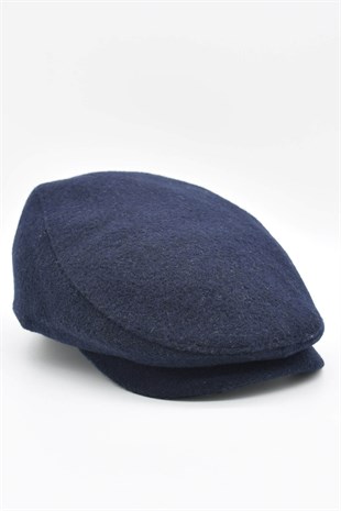 Mens English Winter Flat Cap-Navy