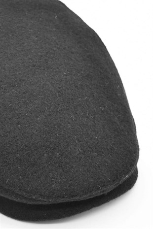 Mens English Winter Flat Cap-Black