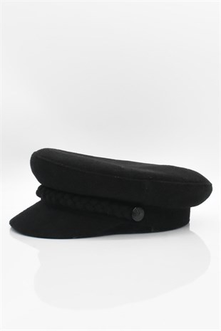 Erkek Kaşe Kaptan Şapka - Siyah
