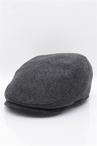 Erkek Şapka Füme Kışlık Trend Flat Cap Yün Kasket