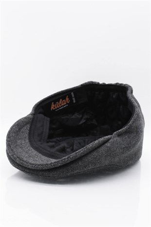 Erkek Şapka Füme Kışlık Trend Flat Cap Yün Kasket