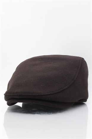 Erkek Şapka Kahve Kışlık Trend Flat Cap Yün Kasket