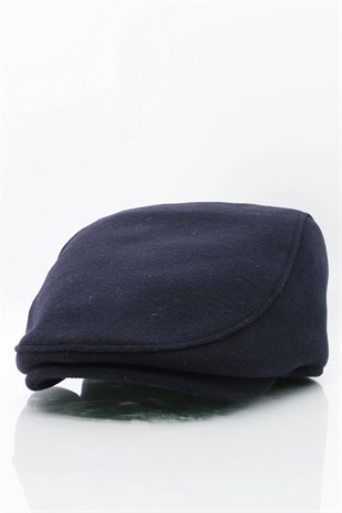 Erkek Şapka Lacivert Kışlık Trend Flat Cap Yün Kasket