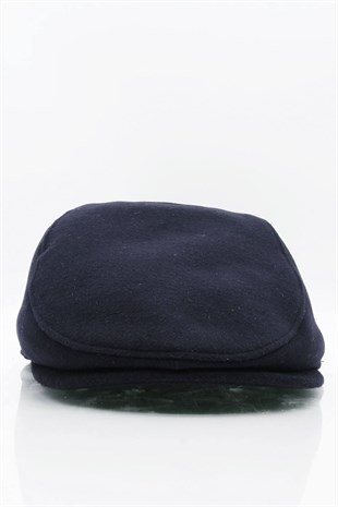 Erkek Şapka Lacivert Kışlık Trend Flat Cap Yün Kasket