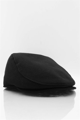 Erkek Şapka Siyah Kışlık Trend Flat Cap Yün Kasket