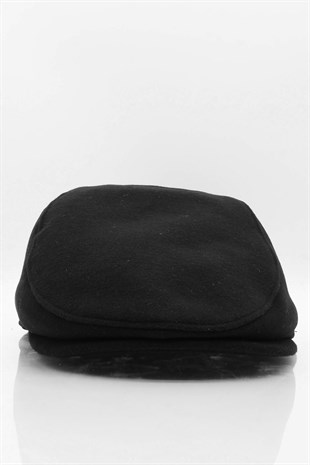 Erkek Şapka Siyah Kışlık Trend Flat Cap Yün Kasket