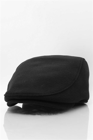 Erkek Şapka Siyah Kışlık Trend Flat Cap Yün Kasket
