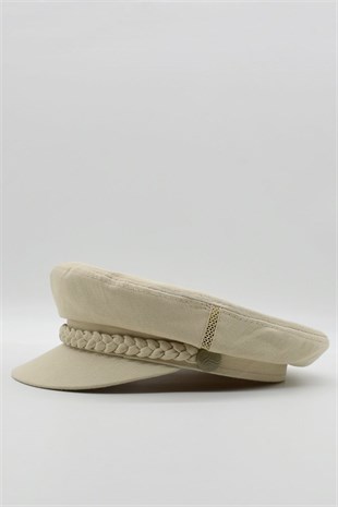 Erkek Driver Kasket Flat Cap Kaptan Şapkası-Bej