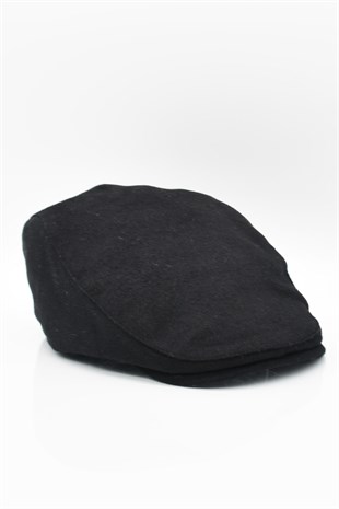 Siyah Yünlü Kışlık Erkek Kasket Driver Şapka Flat Cap