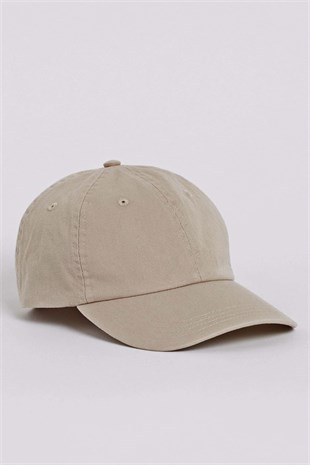 %100 Cotton Womens Hat Velcro Gabardine Cap - Beige