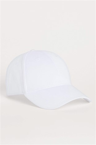 %100 Cotton Womens Hat Buckled Gabardine Cap - White