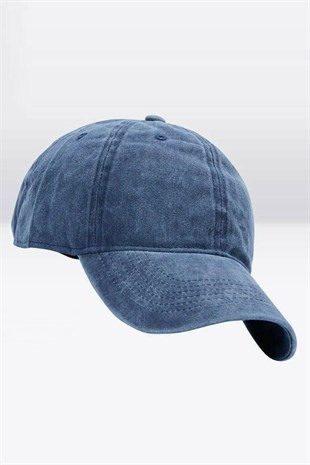 Mens Washed Hat Outdoor Cap Flat Cap-Blue