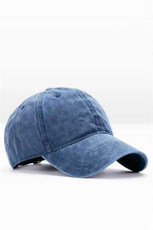 Mens Washed Hat Outdoor Cap Flat Cap-Blue