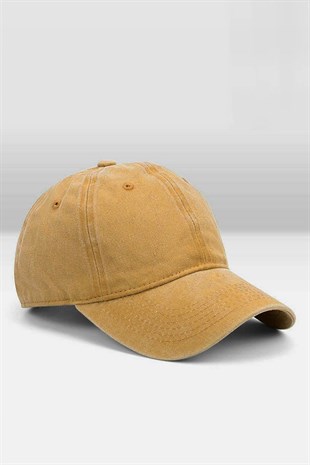 Mens Washed Hat Outdoor Cap Flat Cap-Mustard