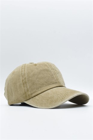 Washed Fabric Cotton Beige Womens Hat Cap