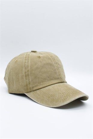 Washed Fabric Cotton Beige Womens Hat Cap