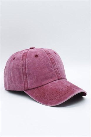 Washed Fabric Cotton Burgundy Womens Hat Cap