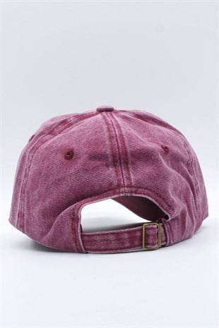 Washed Fabric Cotton Burgundy Womens Hat Cap