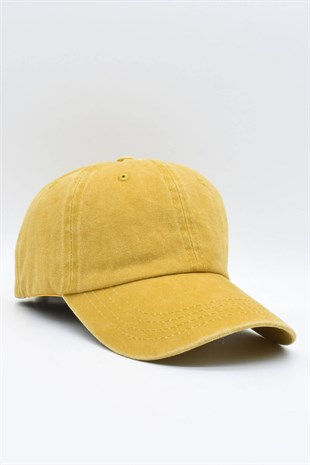 Washed Fabric Cotton Mustard Womens Hat Cap