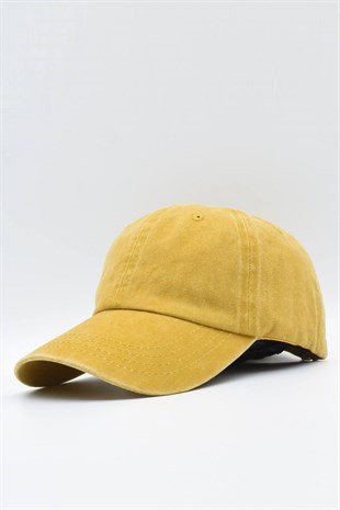 Washed Fabric Cotton Mustard Womens Hat Cap