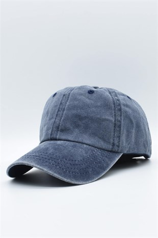 Washed Fabric Cotton Navy Womens Hat Cap
