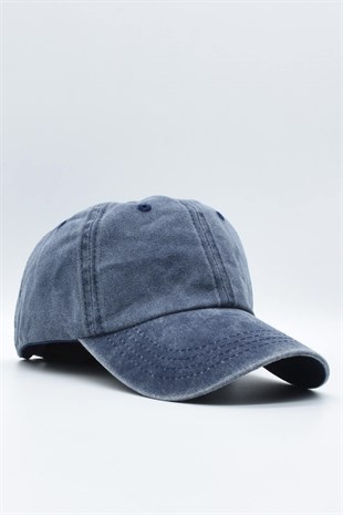 Washed Fabric Cotton Navy Womens Hat Cap