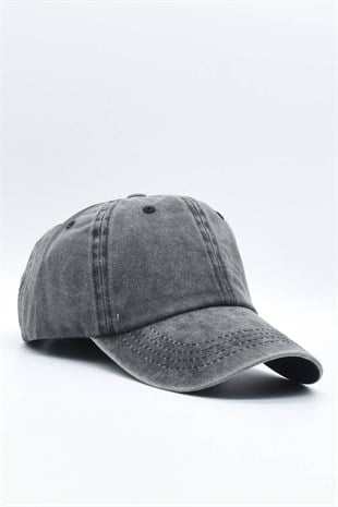 Washed Fabric Cotton Black Womens Hat Cap