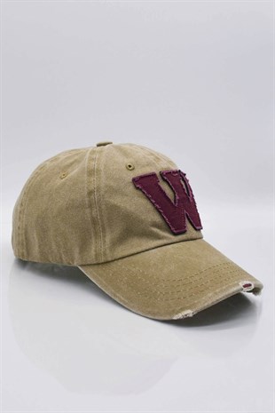 Womens Beige Washed Vintage Cap Hat