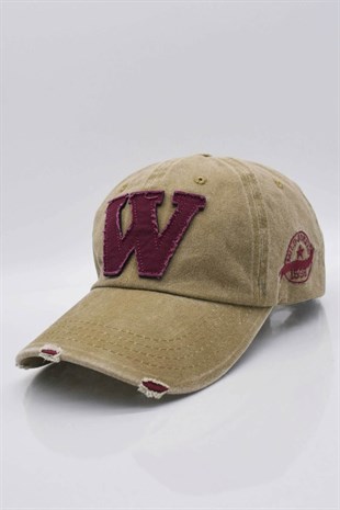 Womens Beige Washed Vintage Cap Hat