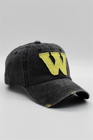 Womens Black Washed Vintage Cap Hat