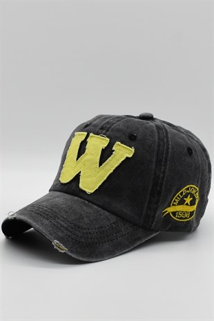 Womens Black Washed Vintage Cap Hat