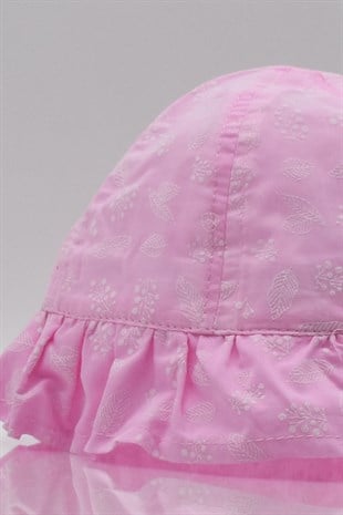 Kız Çocuk Pembe %100 Pamuk Dokulu Şapka 1-4 Yaş