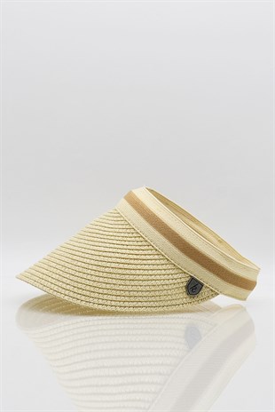 Womens Visor Straw Beach Hat - Beige