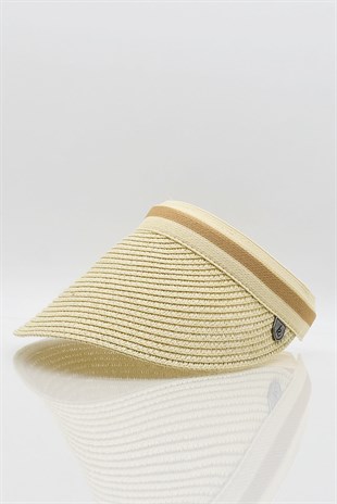 Womens Visor Straw Beach Hat - Beige