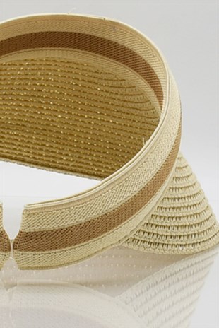 Womens Visor Straw Beach Hat - Beige