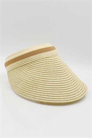 Womens Visor Straw Beach Hat - Beige