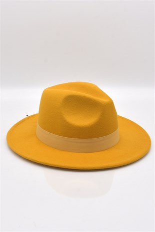 Erkek Sarı Fedora Fötr Panama Şapka