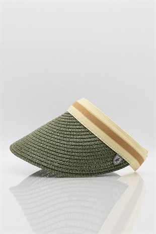 Kadın Vizör Hasır Plaj Şapkası Haki